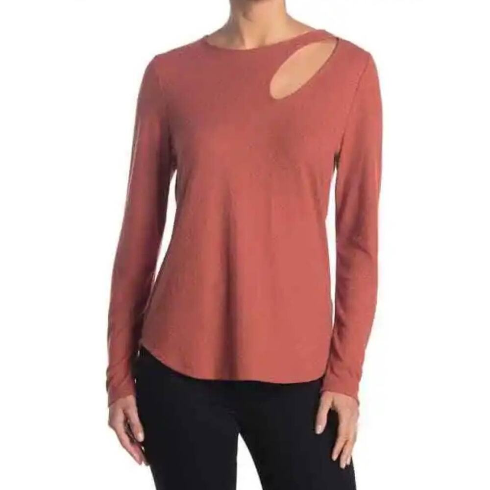 Status By Chenault Terracotta Knit Cut Out Top Casual Long Sleeve Med - Picture 5 of 8